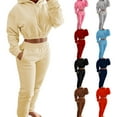 thumbnail image 1 of Qeaghou Women 2 Piece Tracksuit Outfits Long Sleeve Crop Hoodies Sweatpant Jogger Set Casual Sweatsuits With Pockets Sales, 1 of 7