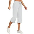 thumbnail image 1 of Qeaghou Women Capri Pants Cotton Linen Wide Leg Pajama Pants Drawstring Elastic High Waist Capris Straight Cropped Pants S-3xl, 1 of 6