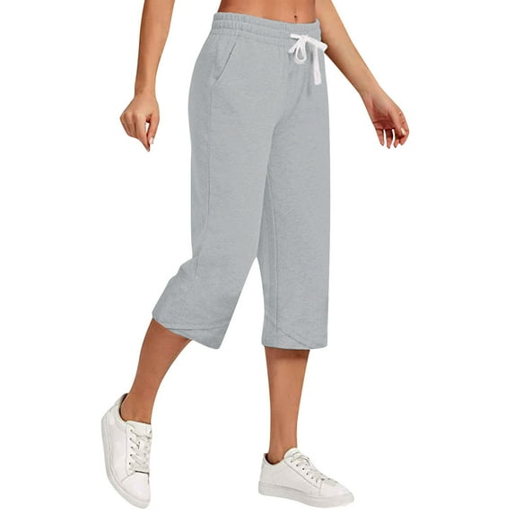 Qeaghou Women Capri Pants Cotton Linen Wide Leg Pajama Pants Drawstring Elastic High Waist Capris Straight Cropped Pants S-3xl