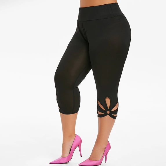 Qeaghou Women Capris Leggings Plus Size High Elastic Waisted Capri Leggings Slimming Fitting Yoga Cropped Pants with Pockets L-5xl