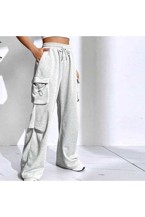 Women Cargo Pants Drawstring Elastic Waist Parachute Pants Solid Quick Dry Loose Baggy Y2k Trousers with Pockets