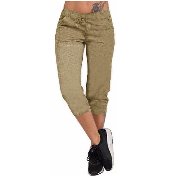 Qeaghou Women Casual Capri Pants Summer Drawstring Elastic Waisted Sweatpants Comfy Lightweight Athletic Cropped Pants S-3xl