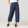 thumbnail image 1 of Qeaghou Women Cropped Pants Summer Casual Wide Leg Cotton Linen Capri Pants Elastic High Waist Capris Trouser Pants S-4xl, 1 of 7