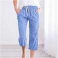 thumbnail image 1 of Qeaghou Women's Capri Pants Elastic Waist Linen Capri Pants 2024 Plus Size Straight Leg Trousers Summer Beach Casual Cropped Pants, 1 of 6