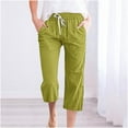 thumbnail image 1 of Qeaghou Women's Capri Pants Elastic Waist Linen Capri Pants 2024 Plus Size Straight Leg Trousers Summer Beach Casual Cropped Pants, 1 of 6