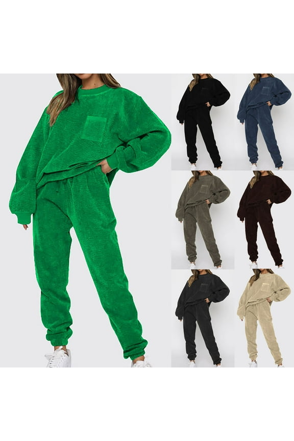 Womens 2 Pieces Velour Tracksuits Velvet Outfits Sweatsuits Jogging Sport Suits Crewneck Sweatshirts Sweatpants Sets
