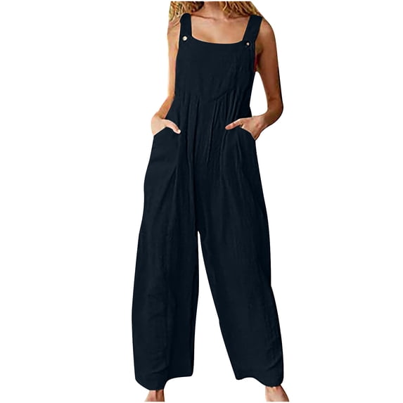 Qeaghou Womens Bib Overalls Casual Wide Leg Jumpsuits Summer Loose Comfy Rompers Jumpers Sleeveless Straps With Pockets Outfits