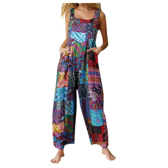 Qeaghou Womens Bib Overalls Casual Wide Leg Jumpsuits Summer Loose Comfy Rompers Jumpers Sleeveless Straps With Pockets Outfits