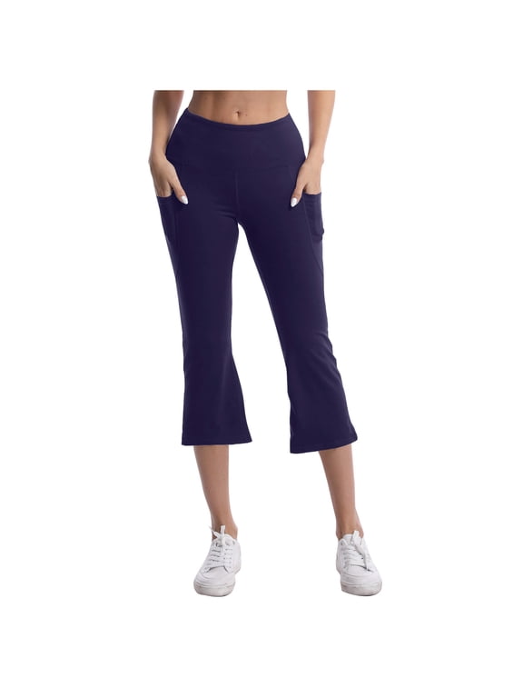 Womens Capris Leggings High Waist Flare Leggings Wide Leg Exercise Workout Crop Bootcut Yoga Capri Pants With Pockets S-3xl