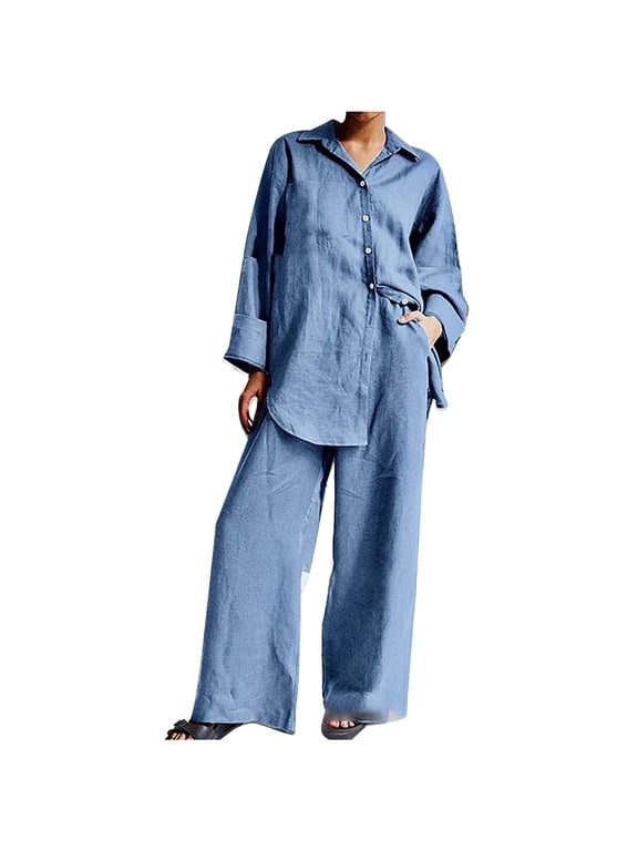 Womens Cotton Linen Sets 2 Piece Tracksuit Plus Size Button Down 3/4 Sleeve Shirt And Shorts Set Summer Beach Outfits Sets