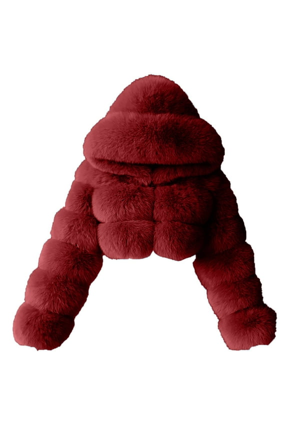 Womens Faux Fur Coat Trendy Zip Up Cropped Teddy Jackets Long Sleeve Fuzzy Fluffy Warm Short Winter Coats with Hood