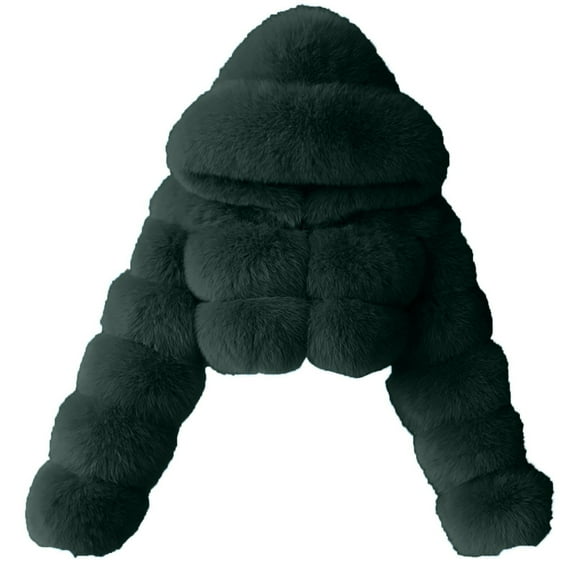 Qeaghou Womens Faux Fur Coat Trendy Zip Up Cropped Teddy Jackets Long Sleeve Fuzzy Fluffy Warm Short Winter Coats with Hood