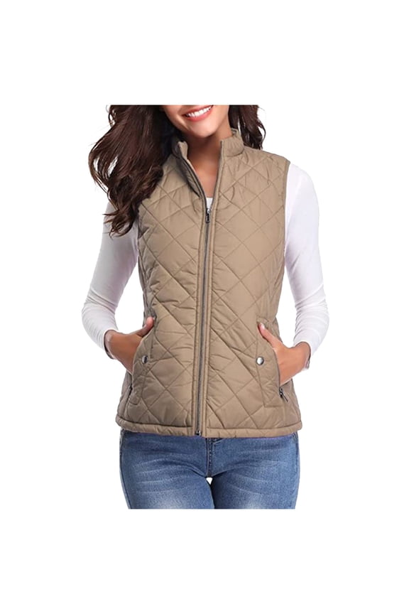 Womens Puffer Vest Winter Sleeveless Lightweight Down Coats Solid Stand Collar Full Zip Warm Packable Quilted Vests Clearance Clothes