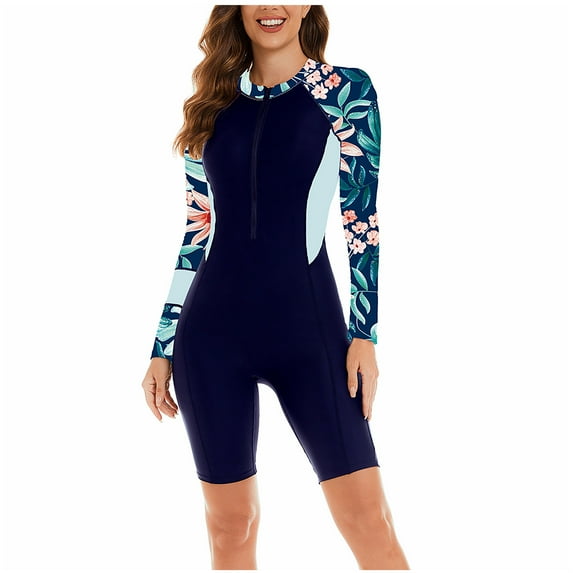 Qeaghou Womens Swimsuits One Piece Long Sleeve Rash Guard Knee High Bathing Suits Swimsuit Fashion Surfing Athletic Swimwear Outlet