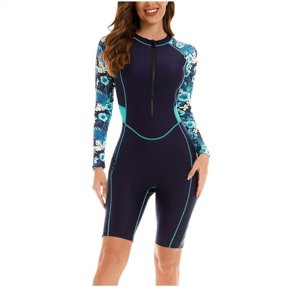 Qeaghou Womens Swimsuits One Piece Long Sleeve Rash Guard Knee High Bathing Suits Swimsuit Fashion Surfing Athletic Swimwear Fall Savings