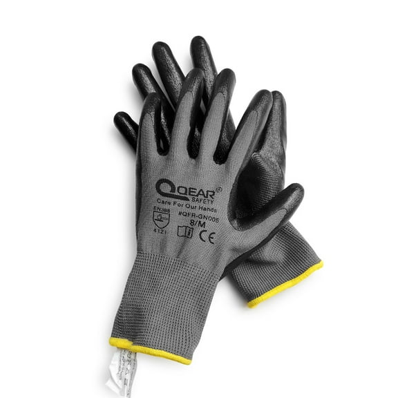 Qear 12-Pairs Nitrile Palm Coated Work Safety Gloves, Light-Weight, Multi-Function Job Handling Use,Size Large