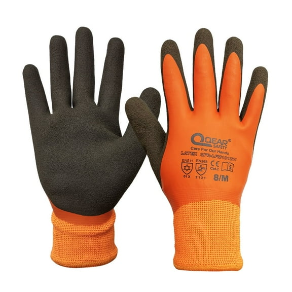 Qear Thermal Work Glove, Winter Cold Resistance, Warm Fleece Lining, Fully Latex Coated, Water Resistance , Size Large