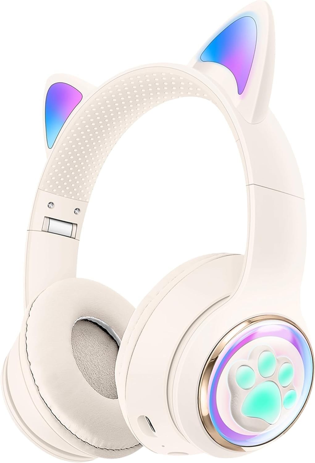 QearFun Cat Headphones for Girls Kids for School, Kids Bluetooth Headphones with Microphone & 3.5mm Jack, Teens Toddlers Wireless Headphones with Adjustable Headband for Tablet/PC-White