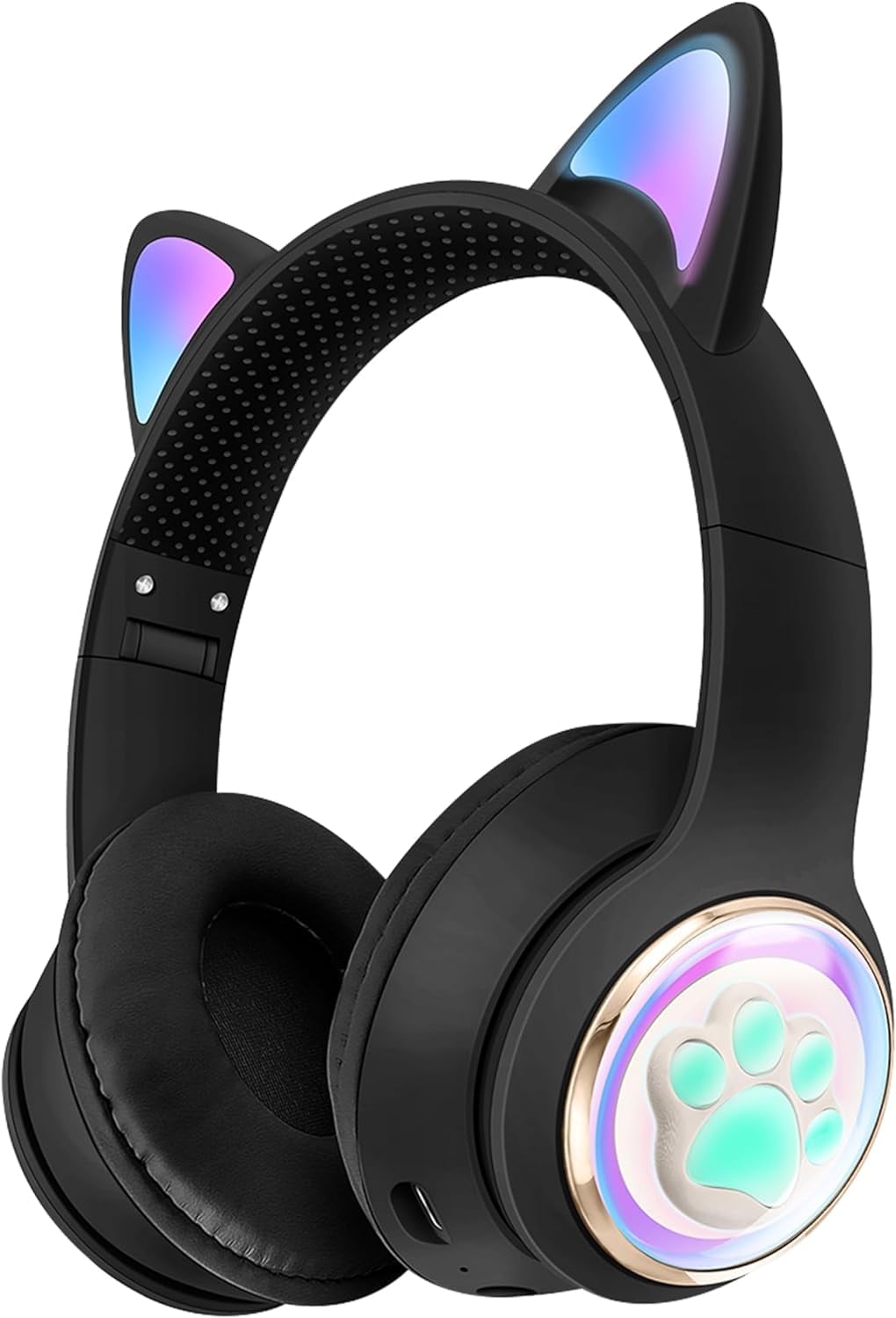 QearFun Cat Headphones for Girls Kids for School, Kids Bluetooth Headphones with Microphone & 3.5mm Jack, Teens Toddlers Wireless Headphones with Adjustable Headband for Tablet/PC Black