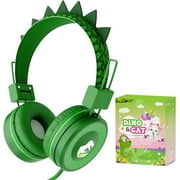 QearFun Dinosaur Headphones for Boys Kids for School,Kids Wired Headphones with Microphone & 3.5mm Jack,Teens Toddlers Noise Cancelling Headphone with Adjustable Headband for Tablet/Smartphones-Green