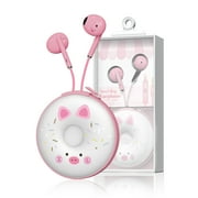 QearFun Donut Earbuds for Kids in-Ear Headphones,Kid Size Flat Cable Wired Earbud,Earphone with Microphone and Lovely Earphones Storage Case,Ideal Gifts for School Girls and Boys (pink)