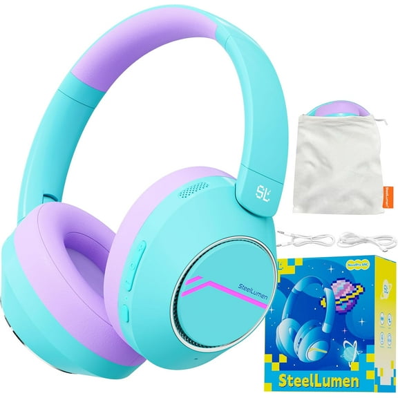 Nova1Pro Kids Wireless Active Noise Cancelling Headphones, Bluetooth 5.4, 60H Playtime, Volume Limited 75/85/94dB, Type-C Fast Charging, Mic, Foldable for School/Travel/Airplane, Green