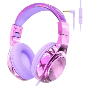 QearFun Kids Headphones with Microphone,Wired Headphones for Kids with Volume Limit,Sharing Jack,Kids Headphones with Cord for Girls,Foldable Headphones for Tablet Computer (Light Purple)