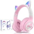 thumbnail image 1 of QearFun Kids Wireless Headphones, Cat Ear Headphones with LED Lights for Kids/Boys/Girls/Toddler Aged 3 up, Childrens Bluetooth Headphones Foldable with Microphone for Phone/Tablet/Laptop (Pink), 1 of 7