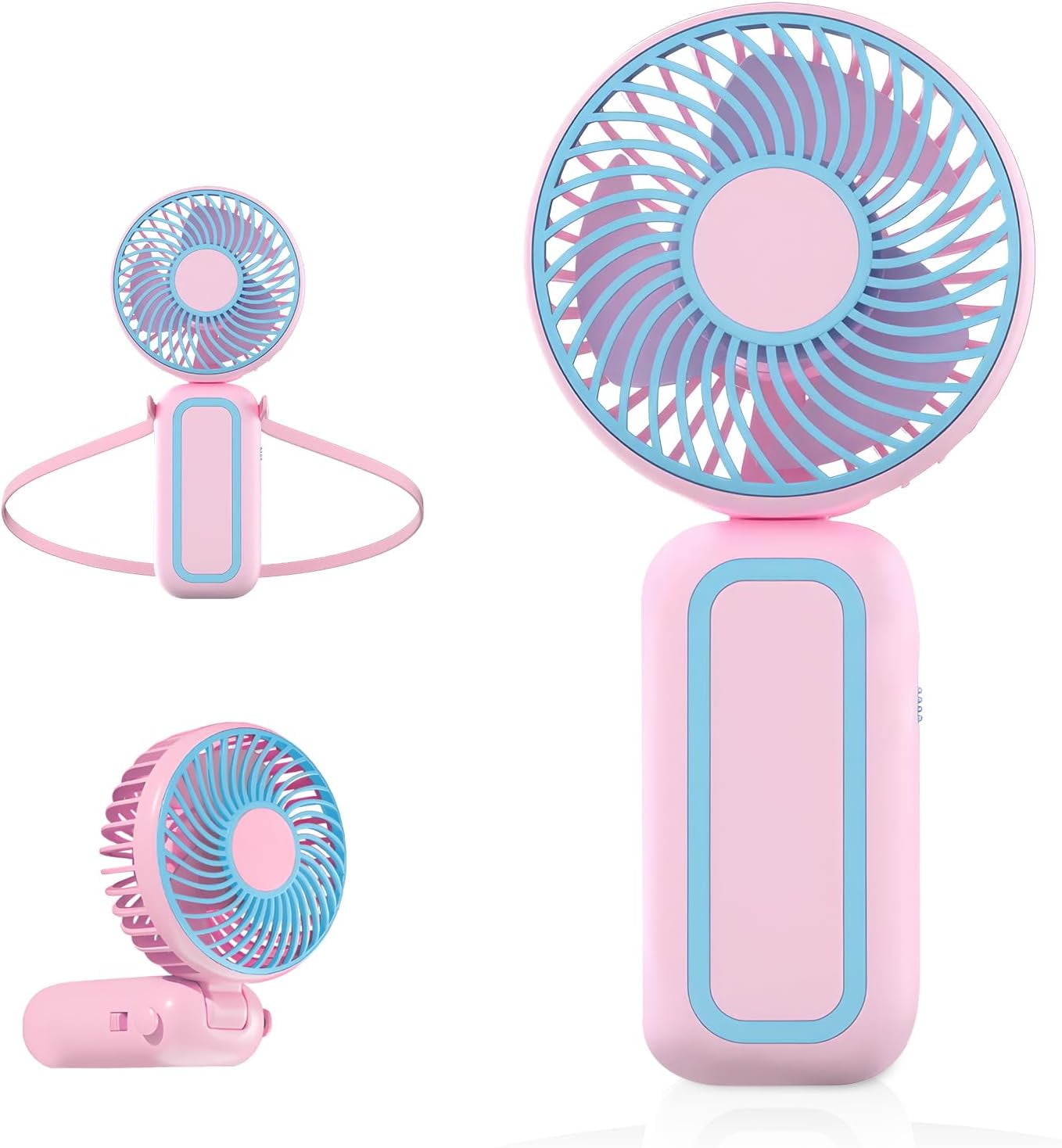 QearFun Portable Handheld Fan, Hand Fan with USB Rechargeable Battery, Mini Electric Pocket Fan with Foldable Design for Desktop, Home,Office, Small Hand Held Fan for Travel and Outdoor-Pink