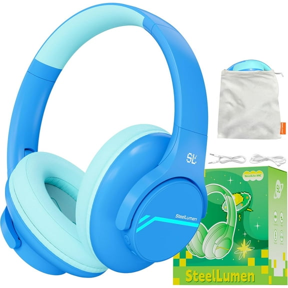 Nova1Lite Kids Wireless Active Noise Cancelling Headphones, Bluetooth 5.3, Safe Volume 74/85/94dB, Real 40H Battery, Type-C Fast Charging, Built-in Mic for School Travel Airplane, Blue