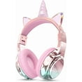 thumbnail image 1 of QearFun Kids Unicorn Bluetooth Headphones, 60H Playtime, 3-Level 74/85/94dB Safe Volume Limit, Wireless Headset with Mic for Girls, Bluetooth 5.3, Foldable for School/Travel/Tablet - Pink, 1 of 8