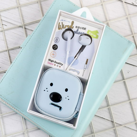 QearFun Cute Earbuds for Kids in-Ear Headphones,Kid Cable Wired Earbud,Earphone with Microphone and Lovely Earphones Storage Case,Ideal Gifts for School Girls and Boys (Blue)
