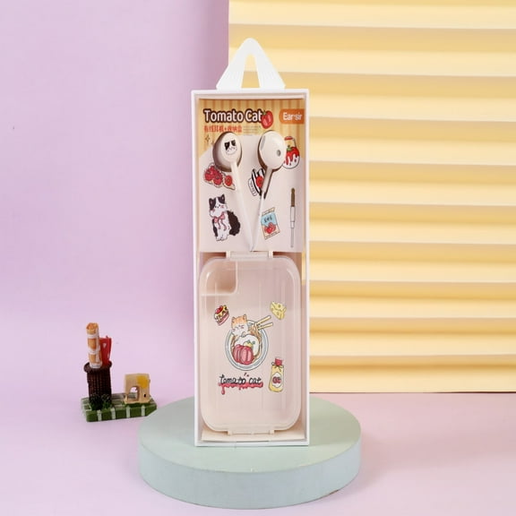 QearFun Cat Earbuds for Kids in-Ear Headphones,Kid Cable Wired Earbud,Earphone with Microphone and Lovely Earphones Storage Case,Ideal Gifts for School Girls and Boys (Orange)