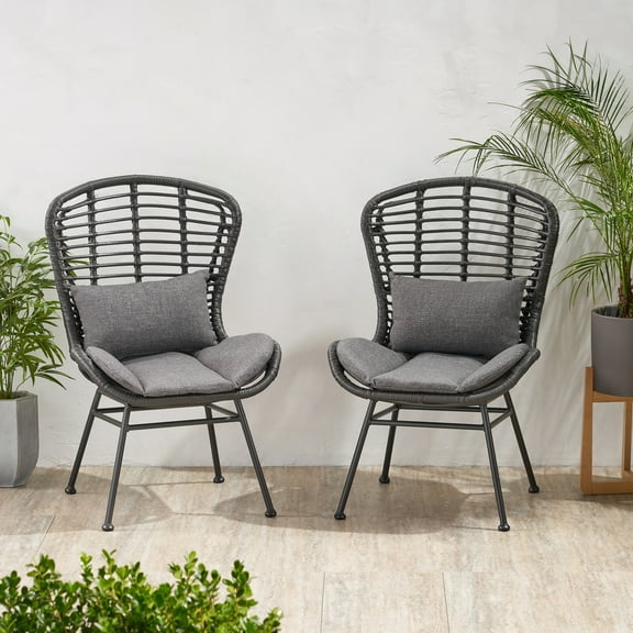 GDF Studio Cowan Outdoor Wicker Wrapped Club Chairs with Cushions, Set of 2, Gray and Dark Gray