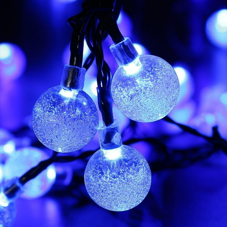 Qedertek Christmas Solar String Lights LED Bubble Ball 19.7ft 30 LED Fairy Lights for Tree Holiday Outdoor Indoor Party Decor Blue Size Indoor