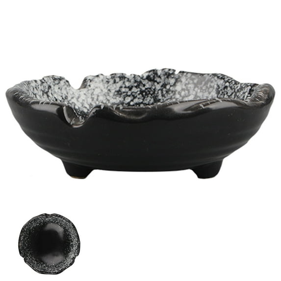 Qeeadeea Ashtrays For Men, Outside Ashtrays For Cigarettes For Patio, Ceramic Cigar Tray Cool Ashtrays-black and gray-11.5x11.5x3.5cm