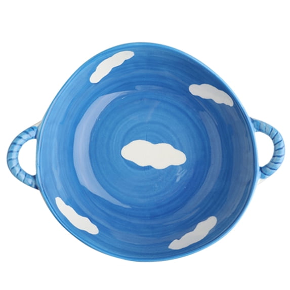 Qeeadeea Ceramic Bowl With Handle, Ramen Bowl Ceramic, Pho Bowls Large, Soup Bowl Microwave Safe, Udon Noodle Bowl-blue and clouds-24x20x7cm, 1100ml