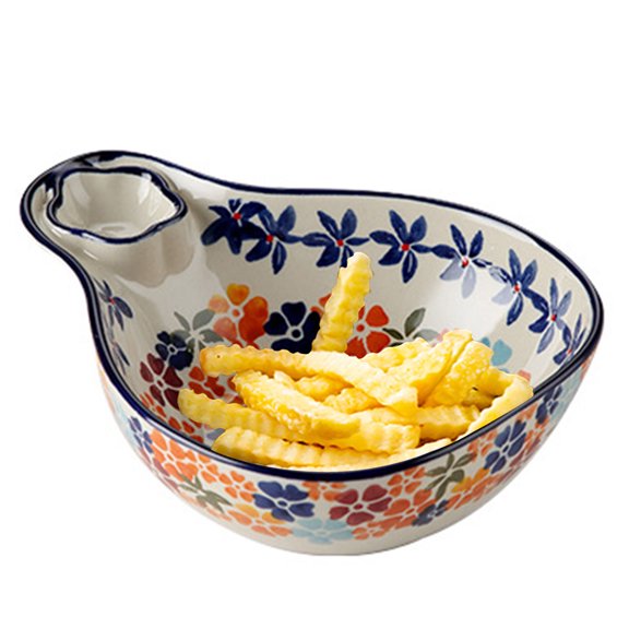 Qeeadeea Ceramic Salad Bowls Large Serving Ceramic, Dip Large Snack Bowls Colorful, Large Soup Bowl -colored flowers-500ml 17oz