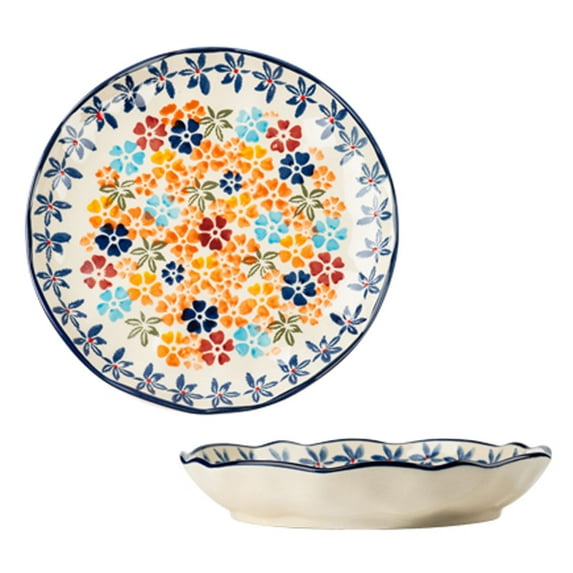 Qeeadeea Ceramic Soup Plate Set Of 2, 21oz Stackable Pasta Salad Bowls Colorful , Kitchen Serving Salad Plates-8 in-colorful flowers
