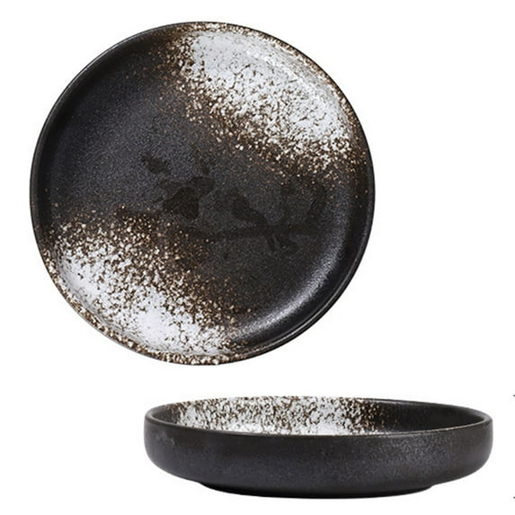 Qeeadeea Ceramic Soup Plate Set Of 2, Stackable Pasta salad Bowls 25oz, Kitchen Serving Salad Bowls, Microwave And Oven Safe.-8 in-black and white