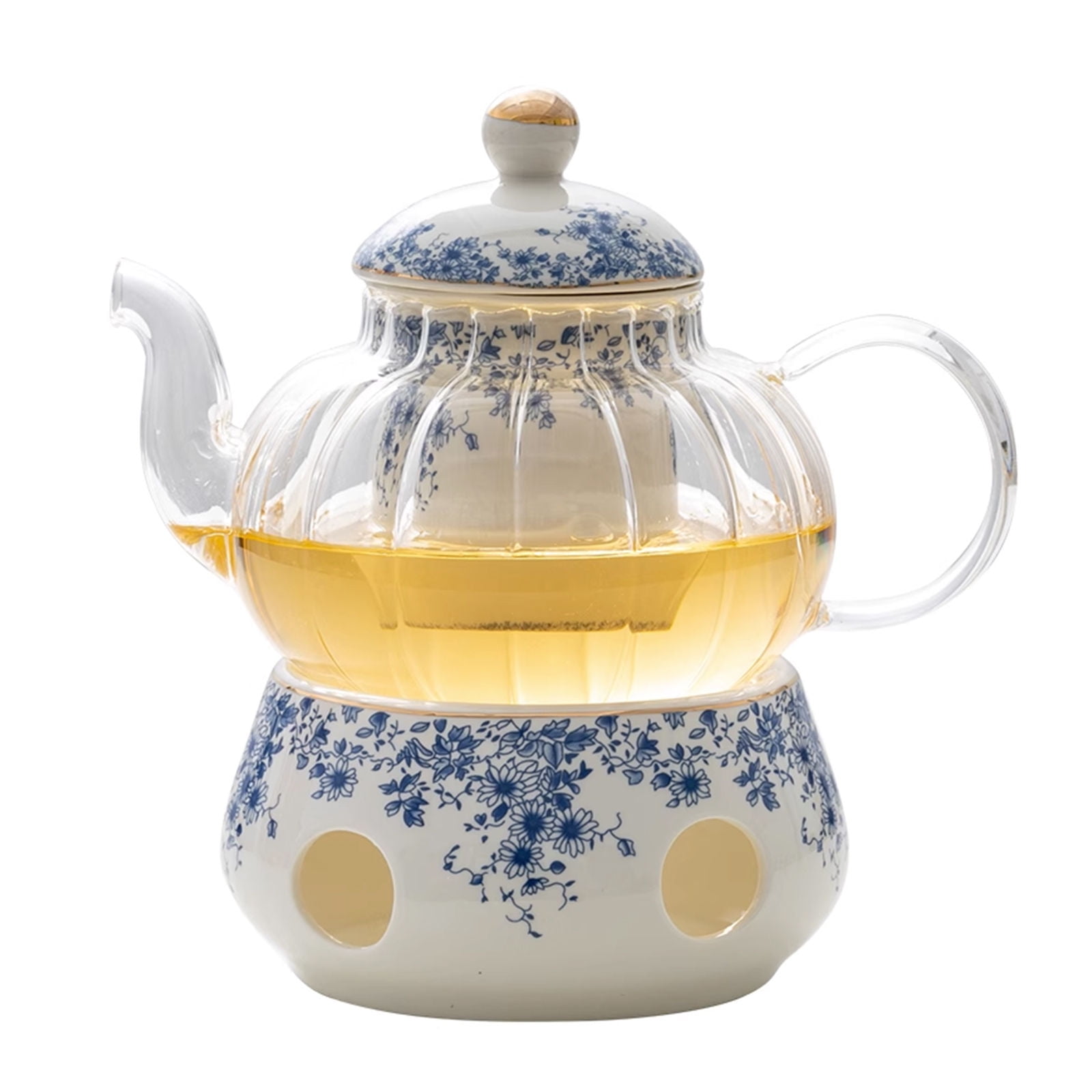Qeeadeea Ceramic Teapot And Heater, Ceramic Teapot With Infuser, Glass