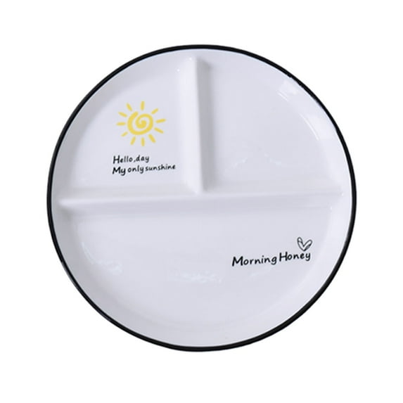 Qeeadeea/Hand-painted Patterns Portion Control Plate, Cute Ceramic Portion Control Plate For Weight Loss, Divided Plates 8inch-sun-3 compartment