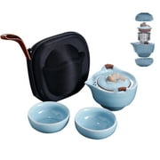 Qeeadeea Japanese Handmade Tea Set, Gaiwan Asian Tea Set, Portable Travel Tea Set With Portable Bag-blue-b