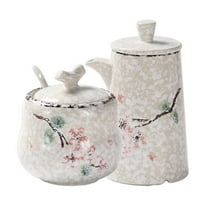Qeeadeea/Pink Flower Pattern Cream And Sugar Set For Coffee Bar, Creamer And Sugar Sets, Sugar Bowl And Creamer Set, Coffee Serving Set-flower-Milk jug and sugar jar
