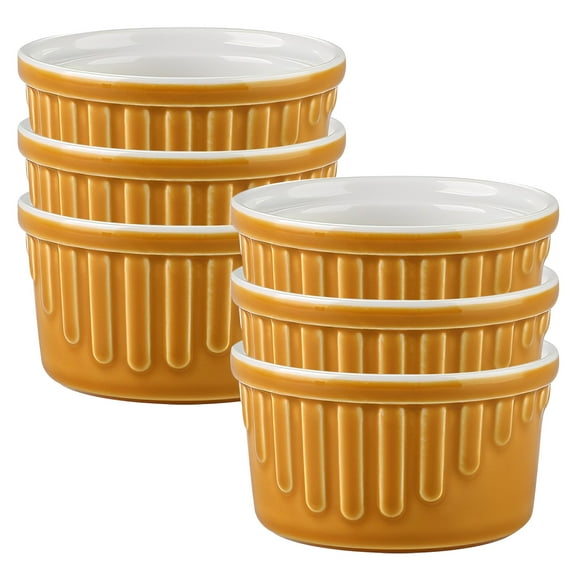 Qeeadeea Ramekins 6 Oz Oven Safe, Creme Brulee Ramekins, Souffle Cups, Souffle Dishes For Oven-yellow-Set of 6