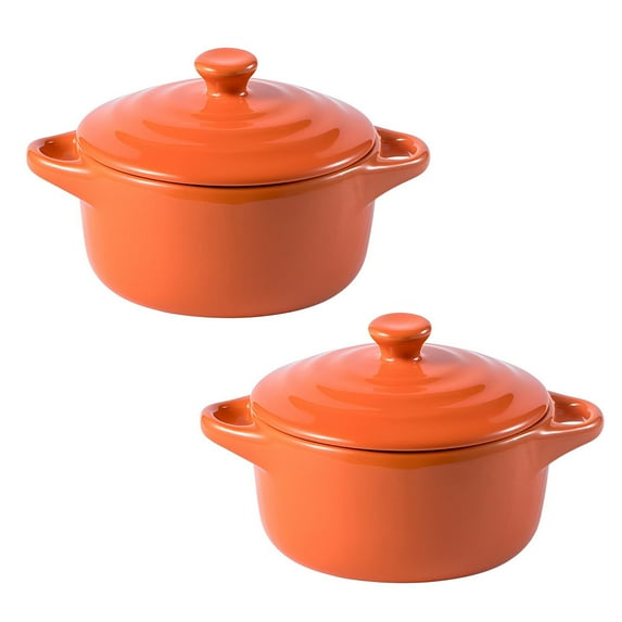 10 Oz Ramekins, Creme Brulee Ramekins Oven Safe, Porcelain Souffle Dish -Orange-Set of 2