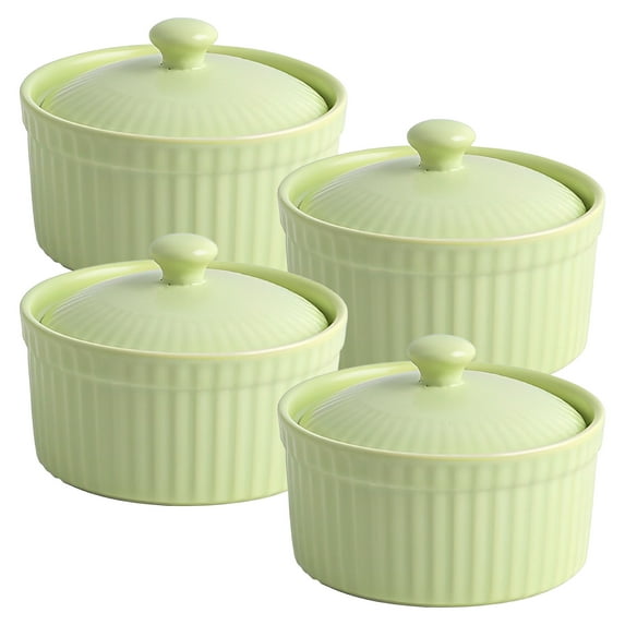 Qeeadeea Ramekins With Lid, Creme Brulee Ramekins, 4oz, Souffle Dish Oven Proof Dishes, Souffle Ramekins, Ramekins For Air Fryer-green-Set of 4
