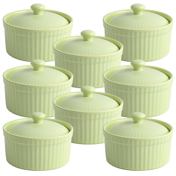 Qeeadeea Ramekins With Lid, Creme Brulee Ramekins, 4oz, Souffle Dish Oven Proof Dishes, Souffle Ramekins, Ramekins For Air Fryer-green-Set of 8