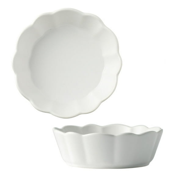 Qeeadeea Small Round Baking Dish Set Of 2, Colorful Ceramic Pie Pan, Round Ceramic Pie Plate-white-15cm