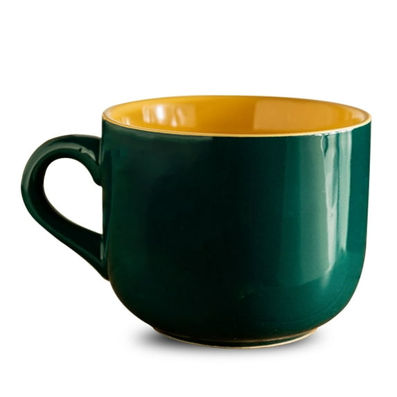 Qeeadeea Soup Cup With Handle, Breakfast Bowl For Ice Cream, Dessert, Small Ceramic Bowl, Soup Mug Microwave Safe.-green-15x11.5x9cm, 650ml